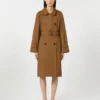 Double-breasted water-repellent twill trench coat, tobacco