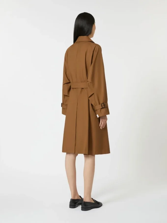 Double-breasted water-repellent twill trench coat, tobacco