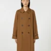 Double-breasted water-repellent twill trench coat, tobacco