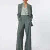 Wide-fit wool and silk trousers, dark green Wide-fit wool and silk trousers, dark green