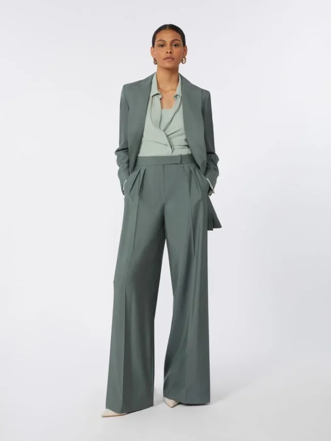 Wide-fit wool and silk trousers, dark green Wide-fit wool and silk trousers, dark green