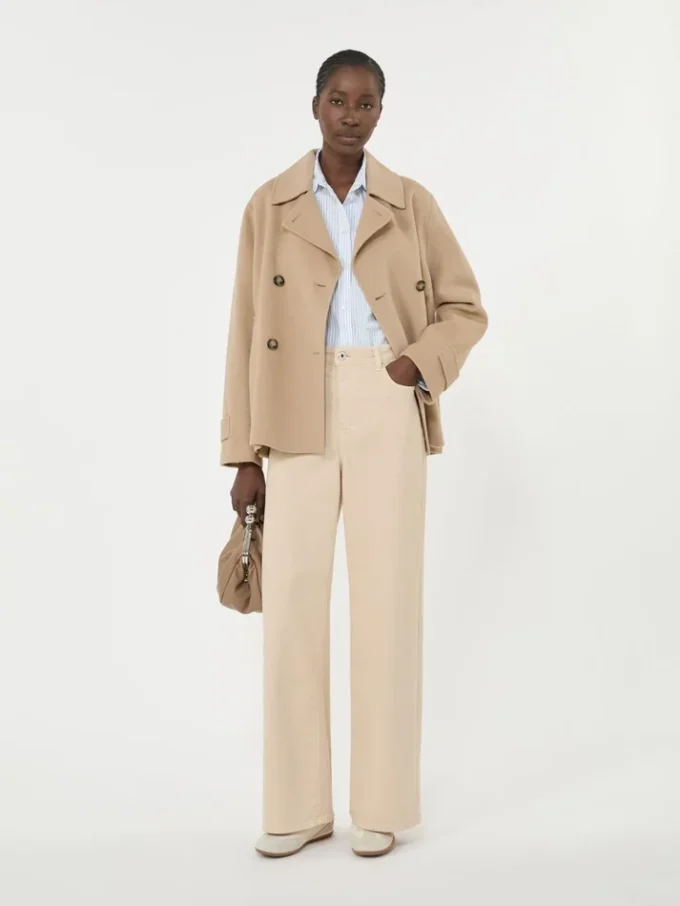 Double-breasted wool-blend pea coat, camel