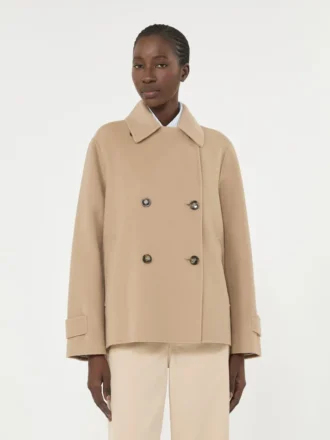 Double-breasted wool-blend pea coat, camel