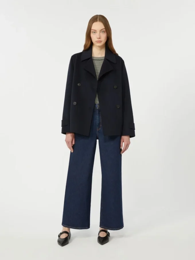 Double-breasted wool-blend pea coat, navy