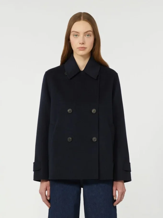 Double-breasted wool-blend pea coat, navy
