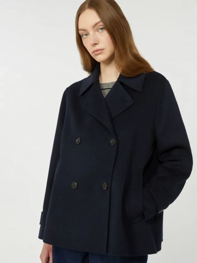 Double-breasted wool-blend pea coat, navy
