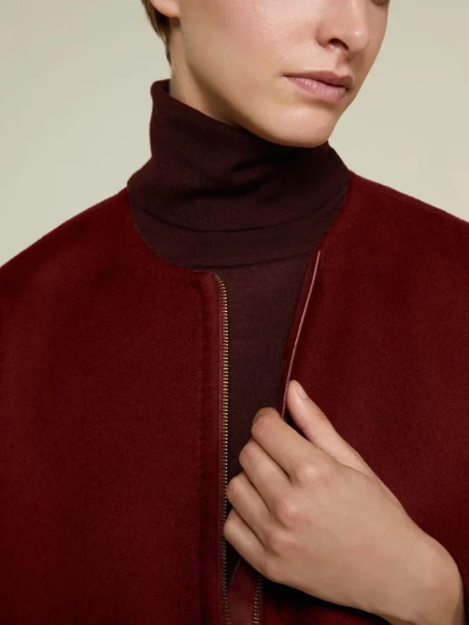 Double cashmere cape coat, dark red