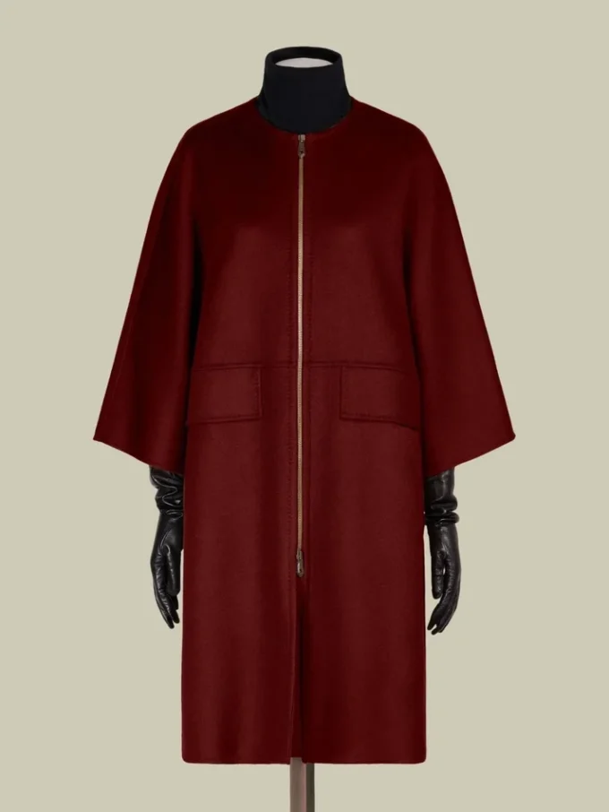 Double cashmere cape coat, dark red