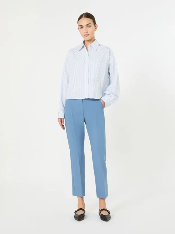 Double-faced viscose canvas trousers, light blue