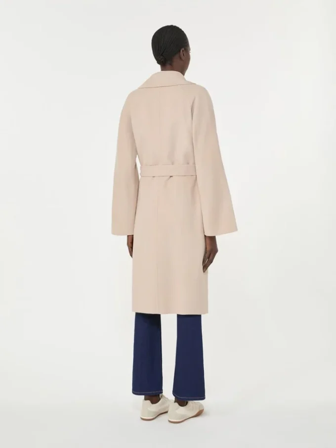 Double-faced wool-blend robe coat, sand