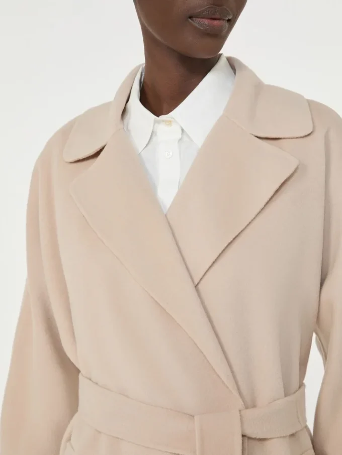 Double-faced wool-blend robe coat, sand