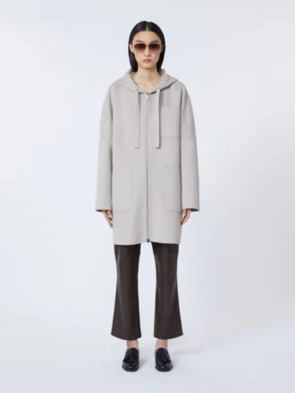 Double-faced wool hooded coat, beige