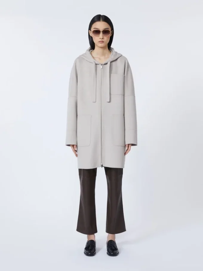 Double-faced wool hooded coat, beige Double-faced wool hooded coat, beige