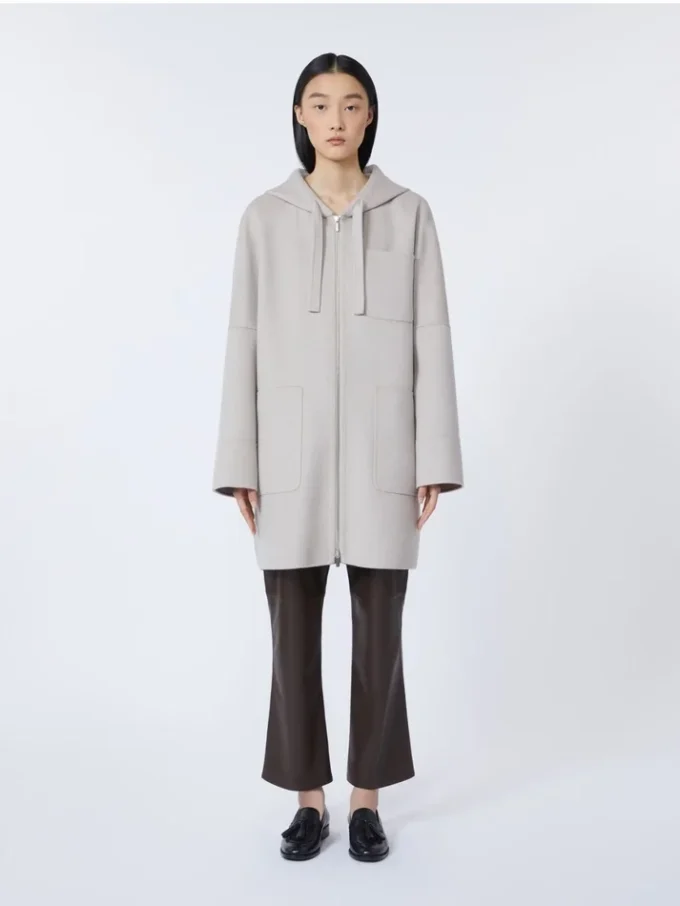 Double-faced wool hooded coat, beige Double-faced wool hooded coat, beige
