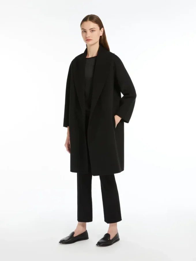 Double-faced wool robe coat, black