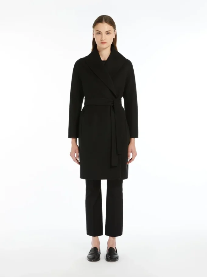 Double-faced wool robe coat, black