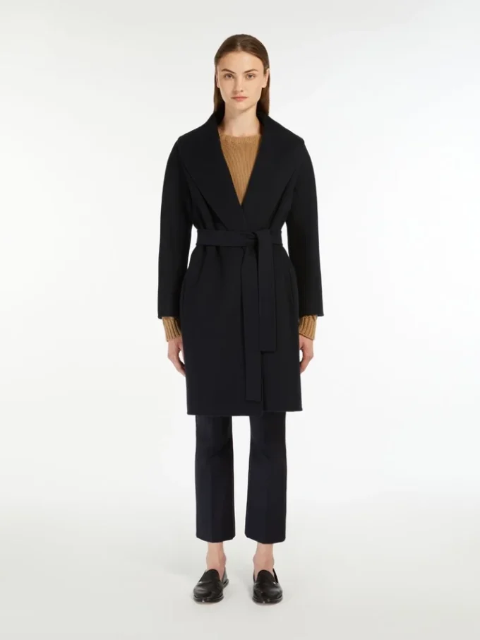 Double-faced wool robe coat, midnightblue