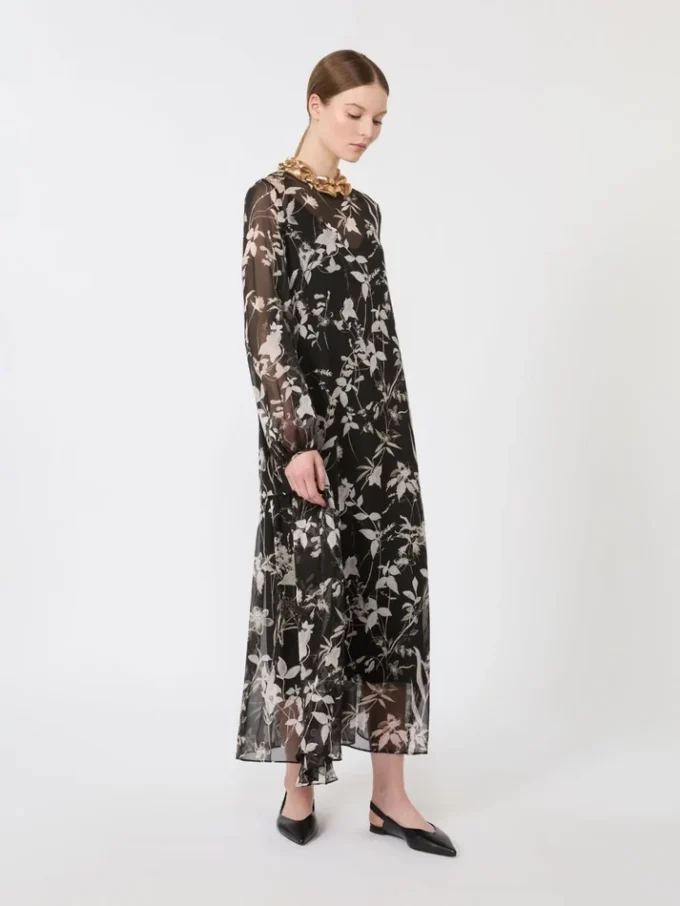 Dress in printed chiffon, black Dress in printed chiffon, black