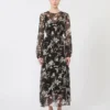 Dress in printed chiffon, black Dress in printed chiffon, black