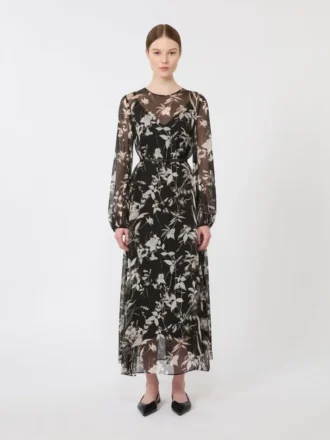 Dress in printed chiffon, black