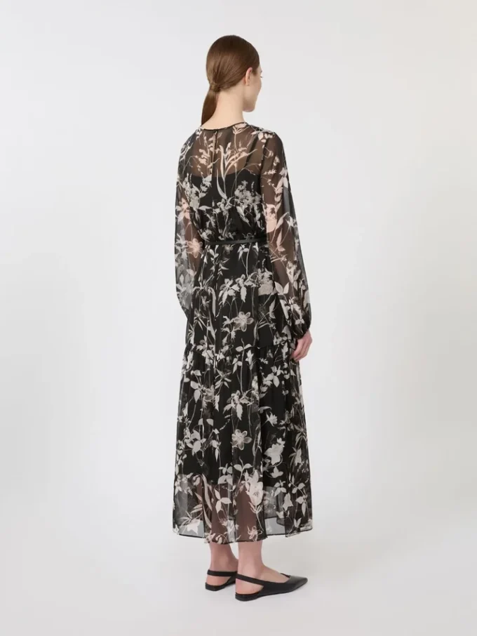 Dress in printed chiffon, black Dress in printed chiffon, black