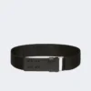 Elasticated webbing and leather wide belt, black