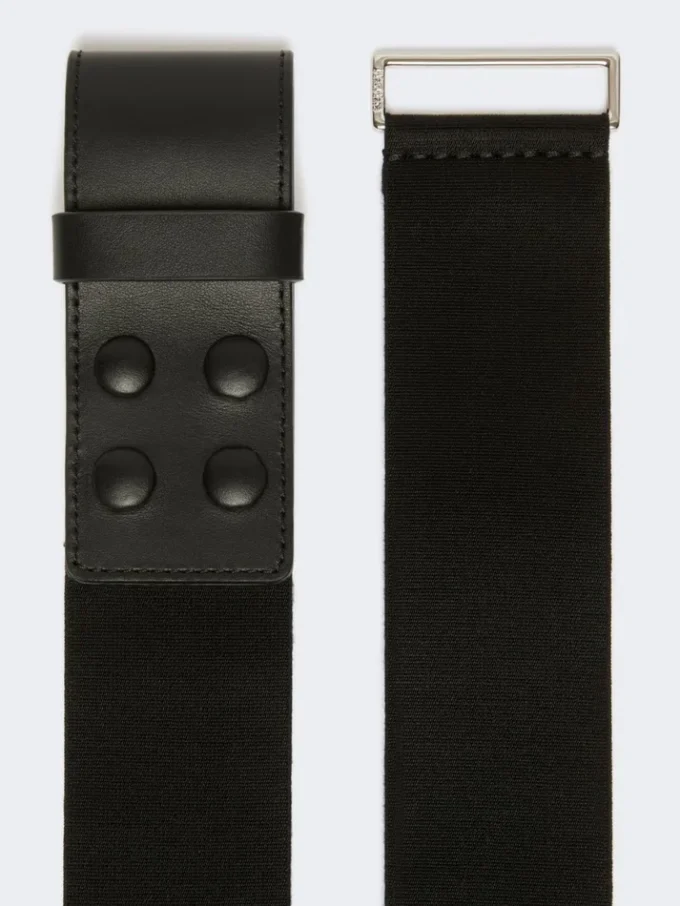 Elasticated webbing and leather wide belt, black