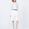 Embroidered ramie canvas boxy shirt, white Embroidered ramie canvas boxy shirt, white