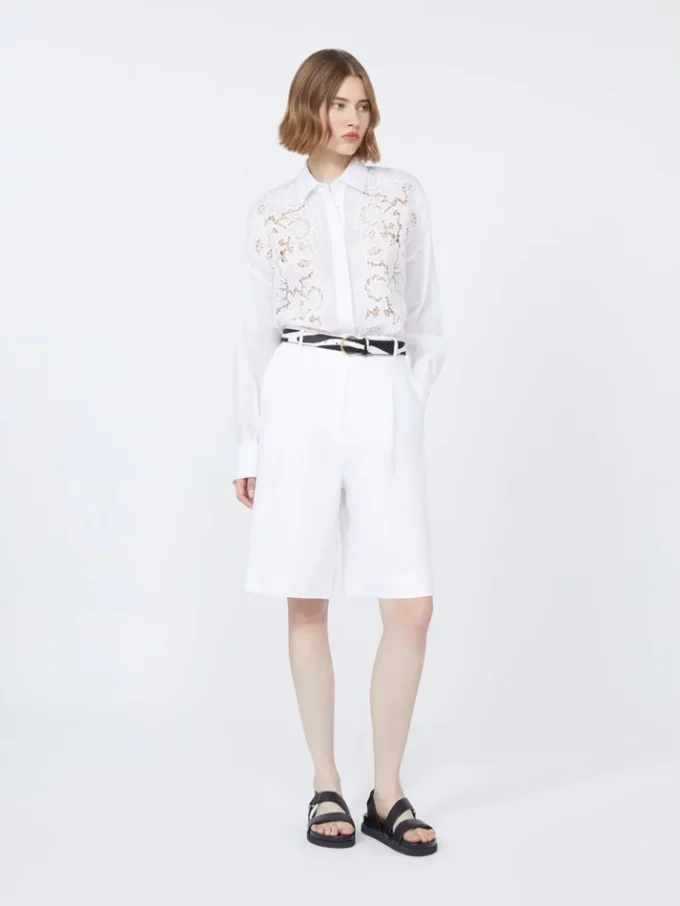 Embroidered ramie canvas boxy shirt, white Embroidered ramie canvas boxy shirt, white