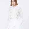 Embroidered ramie canvas boxy shirt, white Embroidered ramie canvas boxy shirt, white