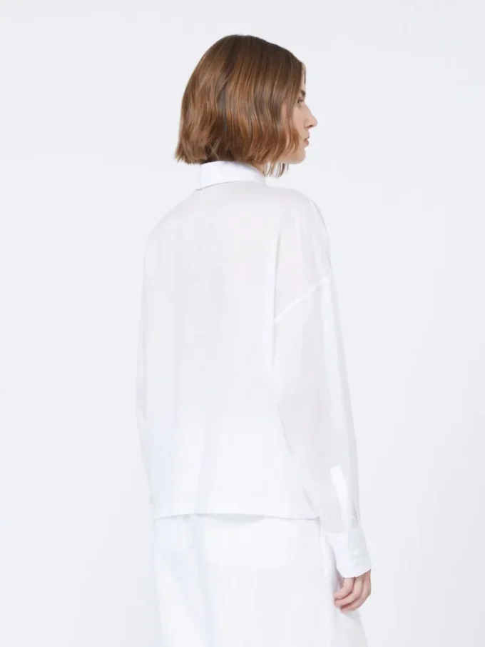 Embroidered ramie canvas boxy shirt, white Embroidered ramie canvas boxy shirt, white