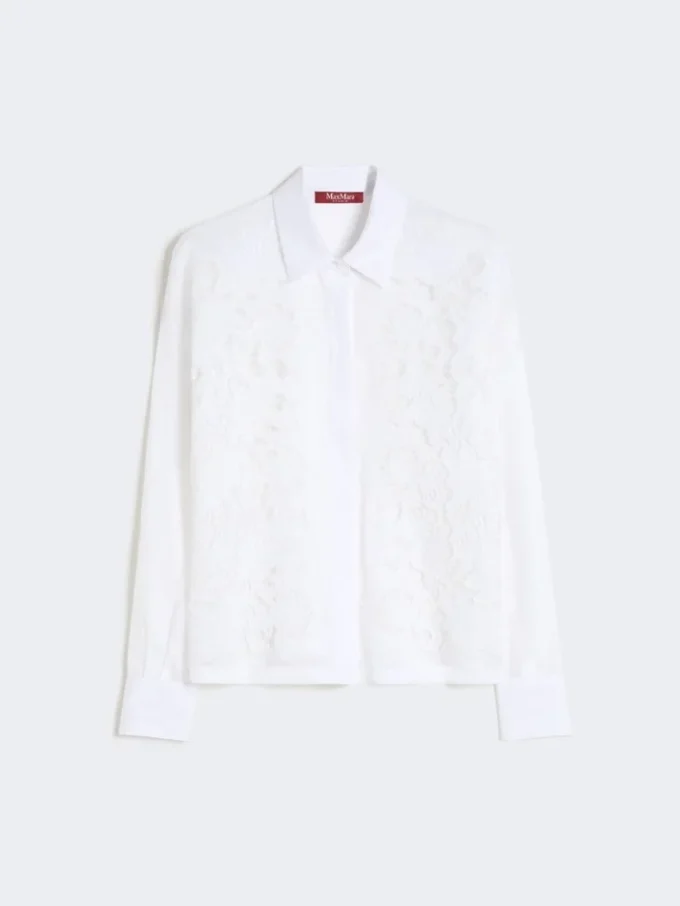 Embroidered ramie canvas boxy shirt, white Embroidered ramie canvas boxy shirt, white