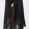 Embroidered ramie gauze shirt dress, black