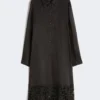 Embroidered ramie gauze shirt dress, black