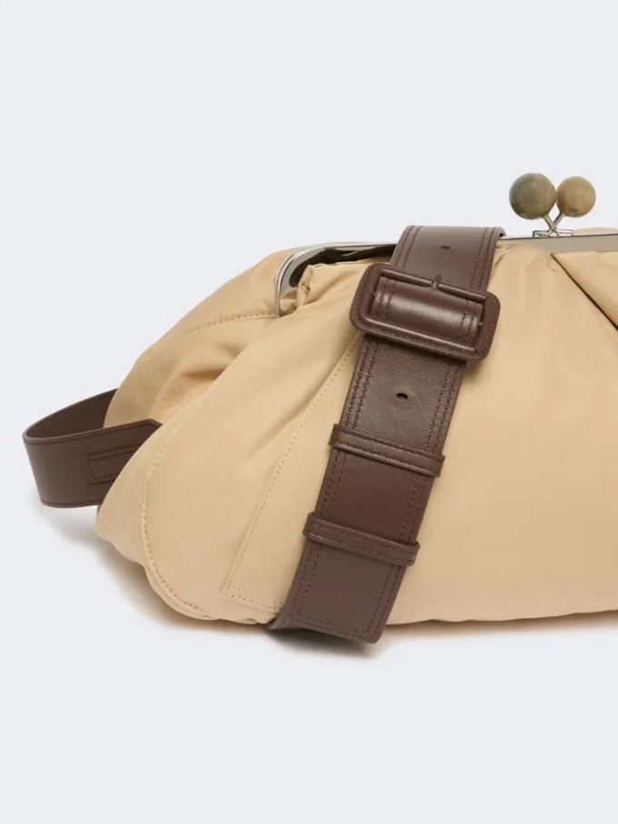 Extra-large padded technical gabardine pasticcino bag, beige