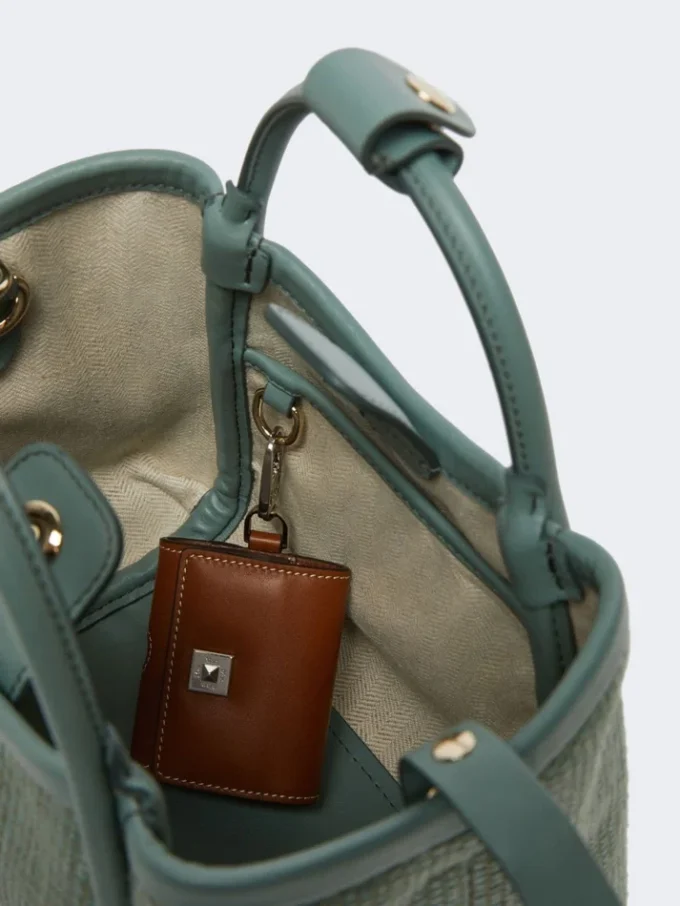 Extra-small raffia-look basketweave marine bag, sage green