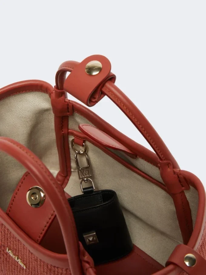 Extra-small raffia-look basketweave marine bag, terra cotta