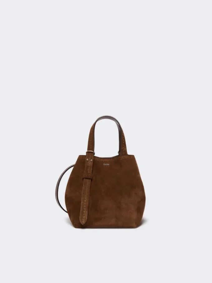 Extra-small split leather archetipo bag, dark brown