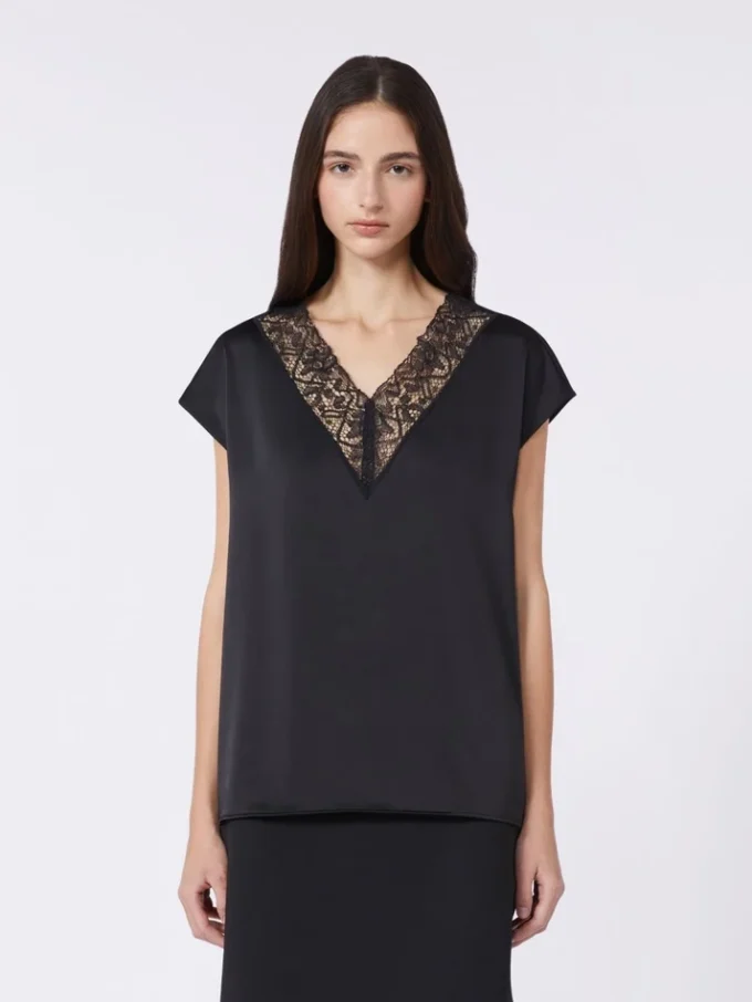 Feminine satin top, black