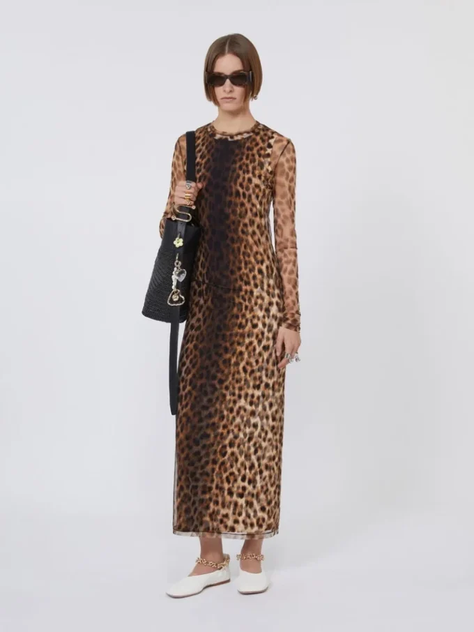 Fitted tulle jersey dress, beige shaded