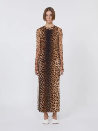 Fitted tulle jersey dress, beige shaded