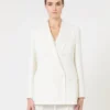Fitted wool crepe blazer, white
