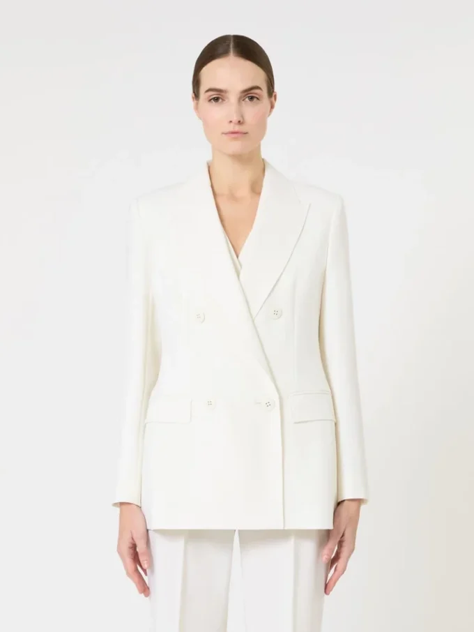 Fitted wool crepe blazer, white
