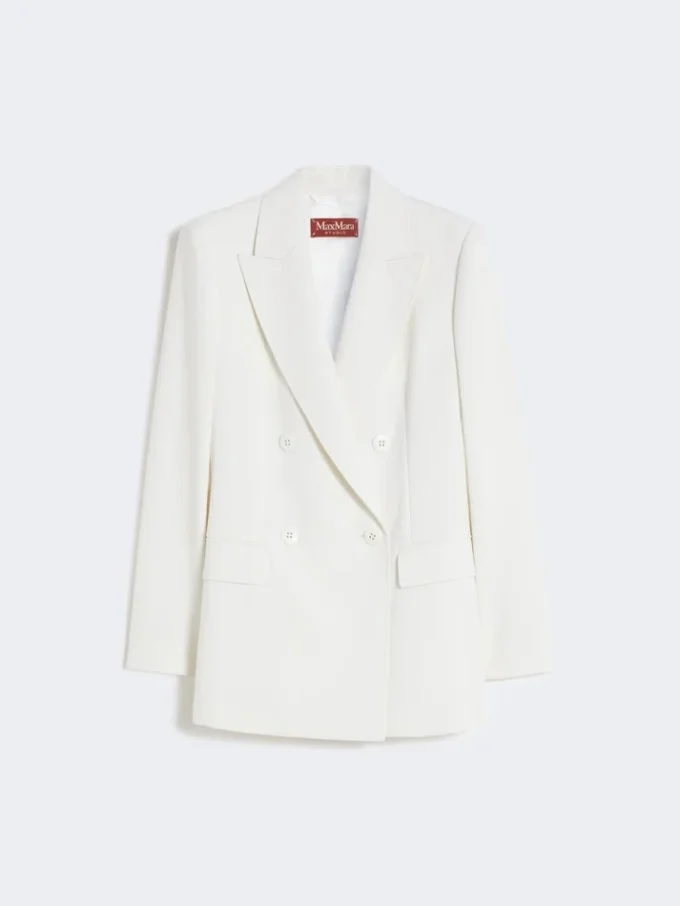 Fitted wool crepe blazer, white