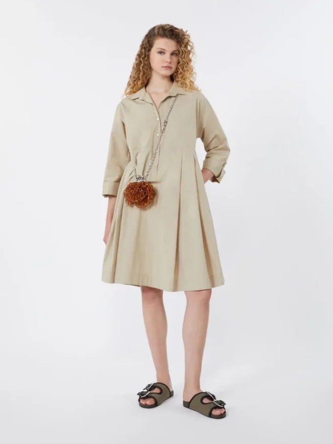 Flared cotton-poplin dress, sand