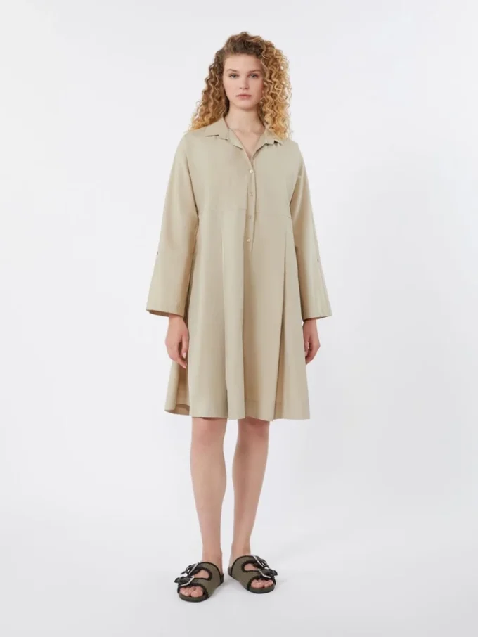 Flared cotton-poplin dress, sand