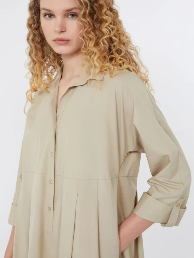 Flared cotton-poplin dress, sand