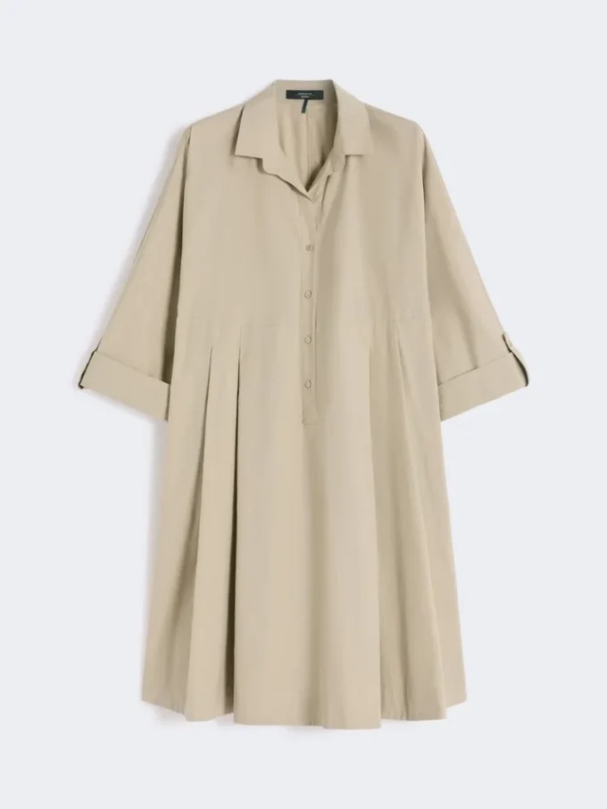 Flared cotton-poplin dress, sand