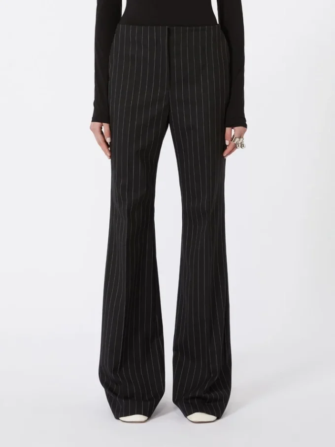 Flared pinstripe wool trousers, black