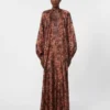 Flared printed silk dress, bordeaux Flared printed silk dress, bordeaux